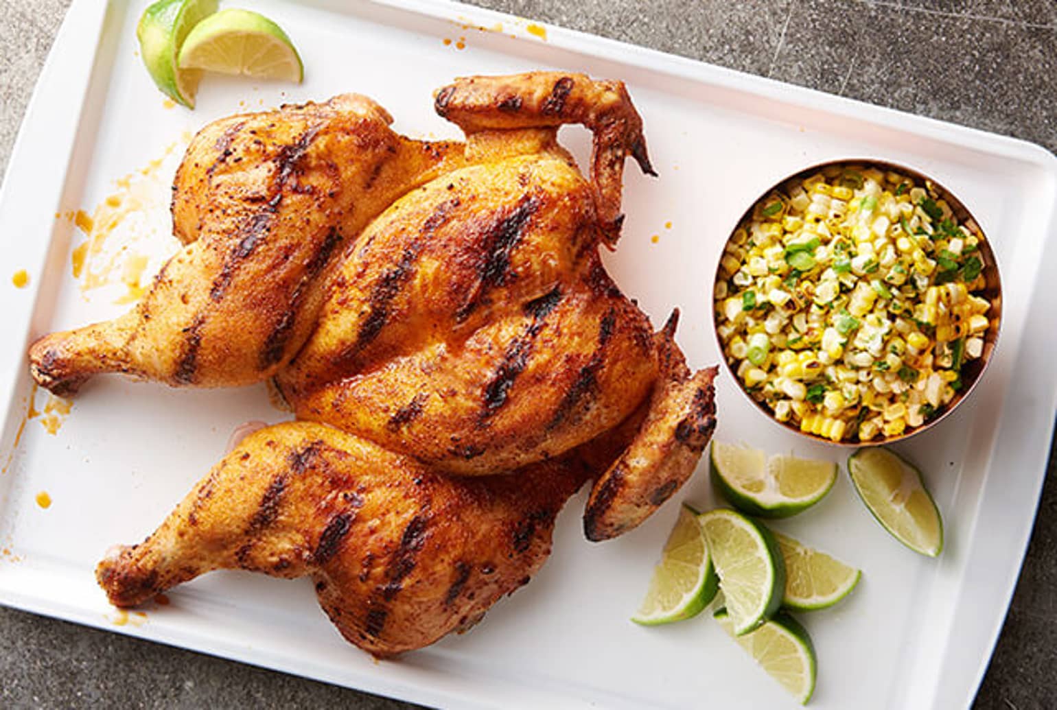 Grilled Spatchcock Chicken with Corn Salad